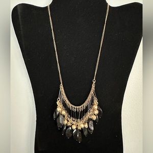 Black Stone Necklace with Gold Tone